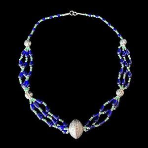 Tibetan Cobalt Blue Glass Bead Multi Strand Necklace